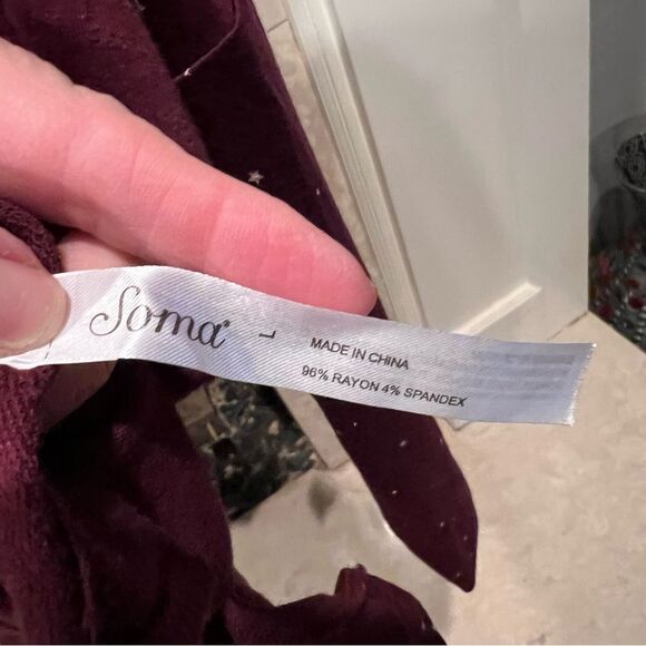 Women's Burgundy SOMA PJ Top with White Stars - Picture 4 of 4